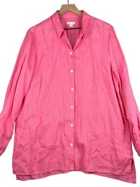 J. Jill Love Linen Essential Shirt Women XL Tall Pink Relaxed Minimalist Beach